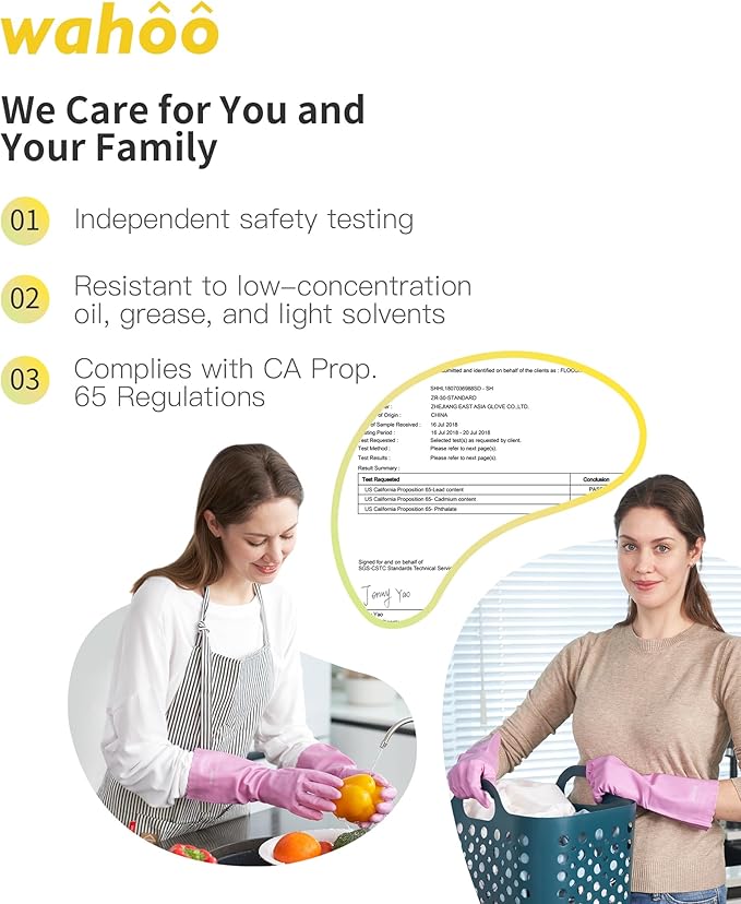 wahoo Skin-Friendly Cleaning Gloves, Reusable Dishwashing Gloves with Flocked Cotton Liner, Dishwashing, Kitchen,Mauve Mist, Medium