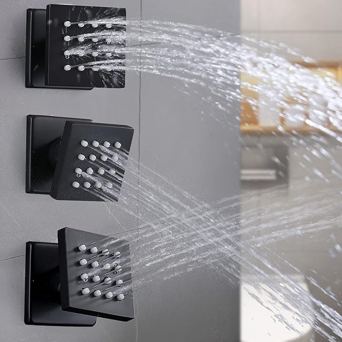 HOMEDEC 2inch Brass Shower Jet Waist Body Spray Massage Showerhead Can Swivel (Matte Black, 4 pack)