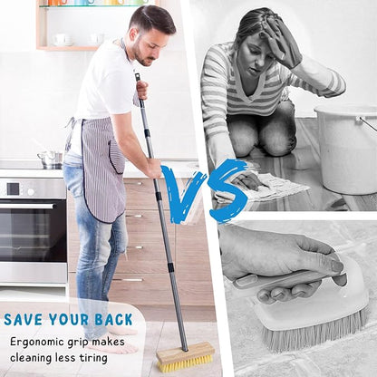 Floor Scrubber Brush with Long Handle for Deck Cleaning, 52'' Stiff Bristle Scrub Broom for Shower, Bathroom, Boat, Concrete, Carpet, Garage