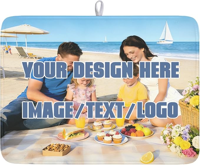Custom Dish Drying Mat for Kitchen Counter Design Your Photo Text Business Logo 18 x 24 Inch Dish Drainer Mat Absorbent Microfiber for Coffee Bar Kitchen Dining Counter Decor