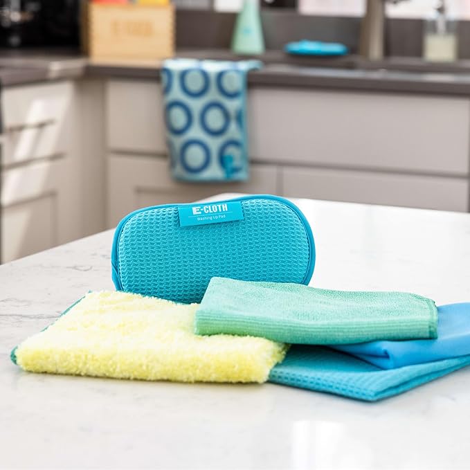 E-Cloth Essential Starter Pack - Microfiber Cleaning Cloth Kit, Window, Glass, & Kitchen Cleaning Towels, Washing up Pad, Streak Free & Shiny Finish, Cleans with Just Water, Machine Washable, Reusable