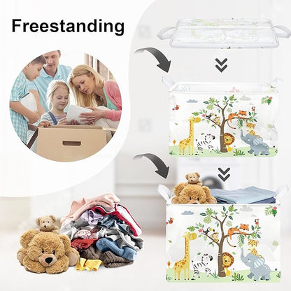 Forest Animals Laundry Hamper Woodland Tree Large Storage Basket Parents Organizer Kids Clothes Toy Bins for Bedroom, Bathroom, Giraffe, 36L