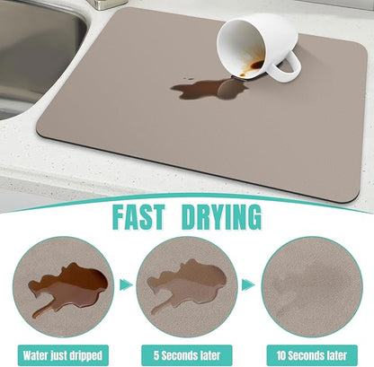 WISELIFE Coffee Mat Super Absorbent Dish Drying Mat Bar Accessories Match with Coffee Machine Large Drying Mats for Kitchen Counter 12" W x 19" L, Khaki