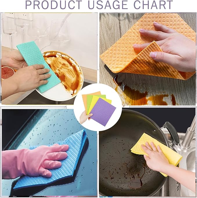Swedish Dishcloth Cellulose Sponge Cloths – Bulk 10 Pack of Eco-Friendly No Odor Reusable Cleaning Cloths for Kitchen – Absorbent Dish Cloth Hand Towel (10 Dishcloths – Assorted)