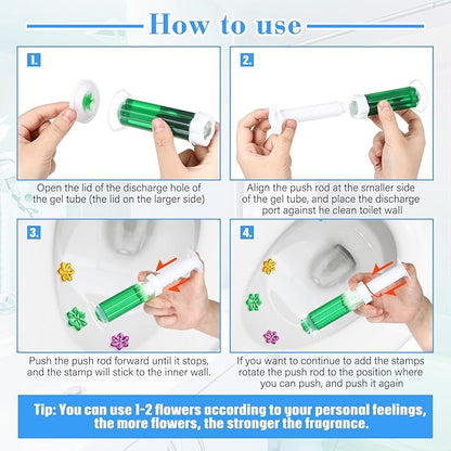 30 Pcs Toilet Gels 420 Count 9 Kinds Flower Stamp Bowl Gel Scent Toilet Stain Removal Cleaner Air Freshener Flower Stamps Pack for Bathtubs Bathroom