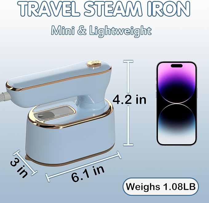 Travel Steamer Iron for Clothes Mini - Portable Ironing Machine Travel Small Size Portable Steamer Travel College Dorm Home Essentials (SkyBlue)