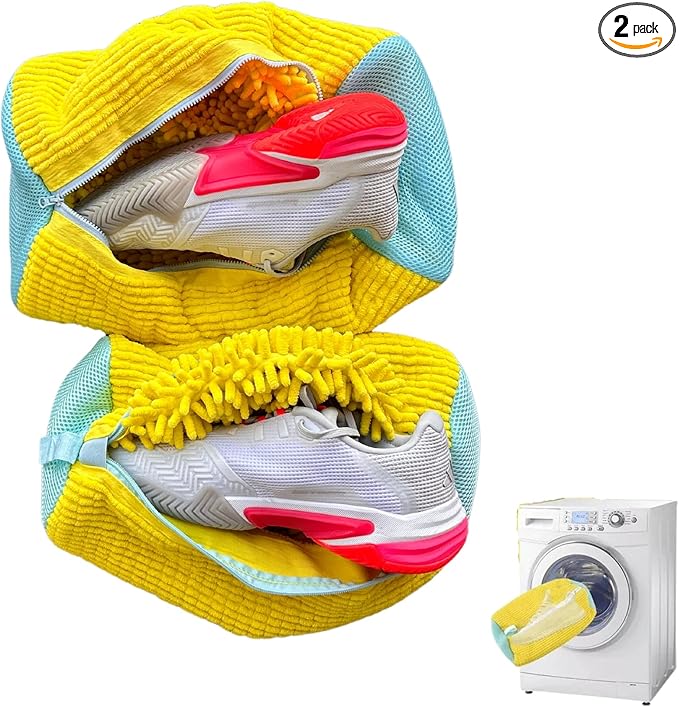 Shoe Washing Bags (2-Pack) – 360° Clean Protection for Sneakers & Delicates, Reusable Mesh Laundry Bags with Hidden Zipper for Washer & Dryer.