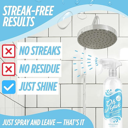 Oh Yuk Daily Shower Cleaner Concentrate – 16 oz Refill Makes 10 Bottles | Prevents Soap Scum & Water Spots | For Glass, Tile, Acrylic, Fiberglass | USA Made, Vegan