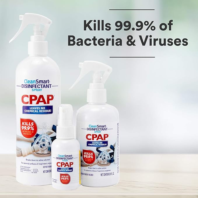 CleanSmart CPAP Disinfectant Spray To Go, Kills 99.9% of Bacteria and Viruses on CPAP Equipment, No Residue, 2 oz (Pack of 3)