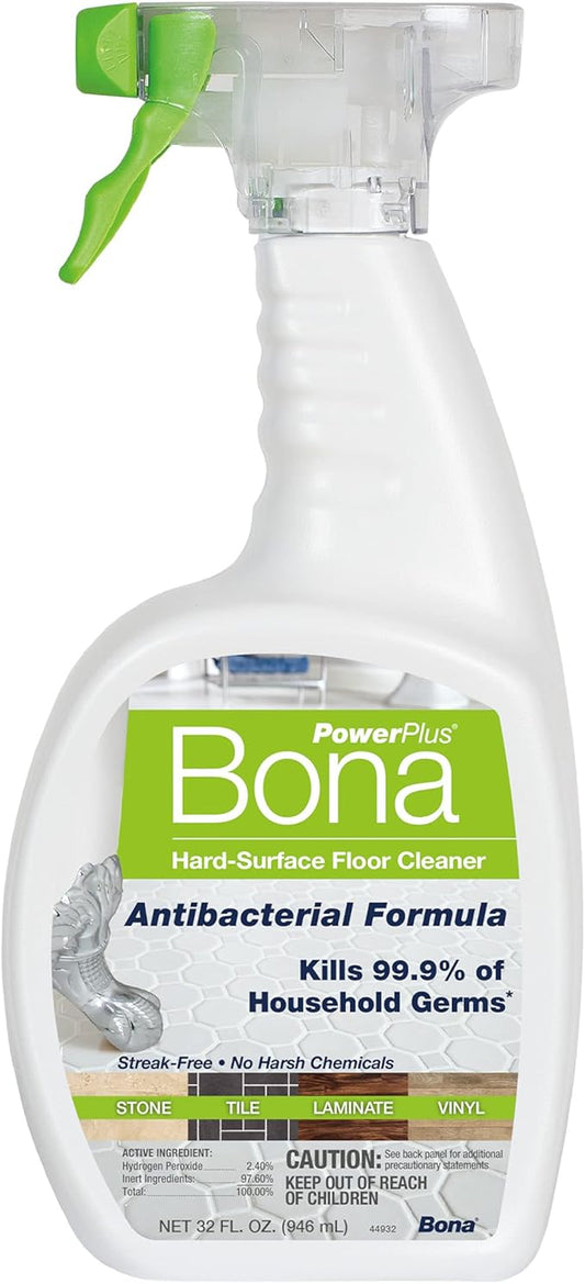 Bona PowerPlus Multi-Surface Floor Deep Cleaner Spray - 32 fl oz - Refillable - Antibacterial Floor Cleaning Solution for Stone, Tile, Laminate, and Vinyl Floors