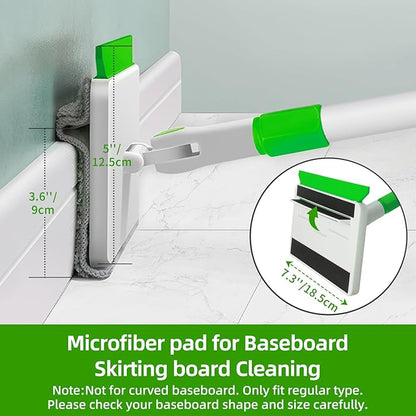 Baseboard Cleaner Tool with Handle, Extendable Long Handle Baseboard Floor Cleaning Tool Duster with Reusable Pads for Floorboard