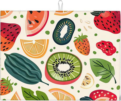 Fruits Painting Dish Drying Mats for Kitchen Counter, Absorbent Reversible Microfiber Dish Drying Pad, Multi-Use Large Drying Mat Coffee Bar Accessories 18"x24"