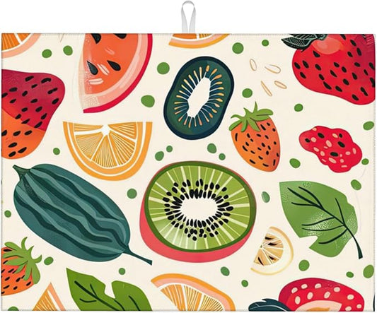 Fruits Painting Dish Drying Mats for Kitchen Counter, Absorbent Reversible Microfiber Dish Drying Pad, Multi-Use Large Drying Mat Coffee Bar Accessories 18"x24"