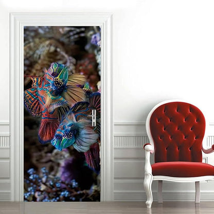 A.Monamour 3D Door Stickers for Interior Doors Mandarinfish Fish Nautical Vinyl Waterproof Self Adhesive Door Mural Decals for Bedroom Office Bathroom 85x200cm