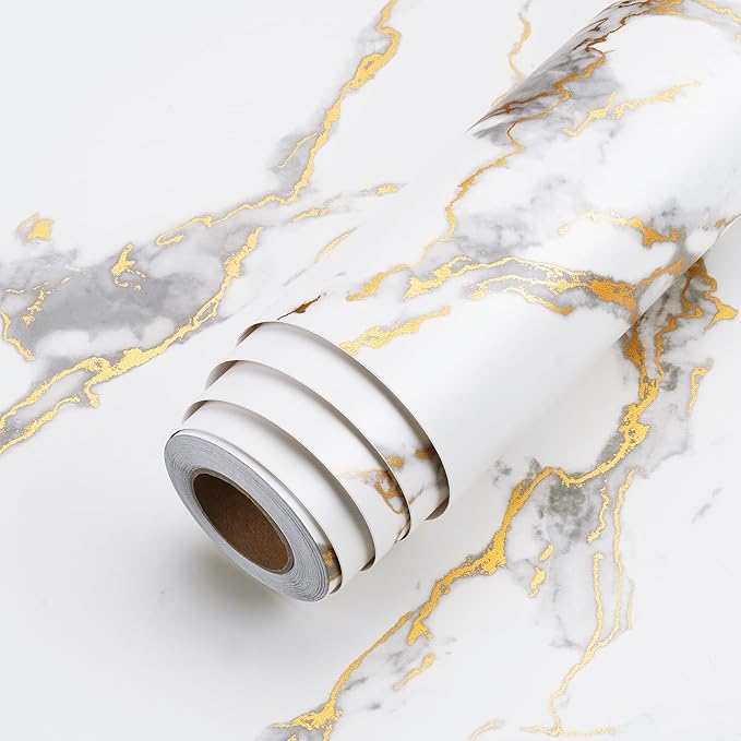 LACHEERY Kitchen Counter Top Peel and Stick Waterproof 24 x 317 Inch Thick White Marble Contact Paper Peel and Stick Marble Countertop Wallpaper for Bathroom Countertops Self Adhesive Vinyl Wrap Roll
