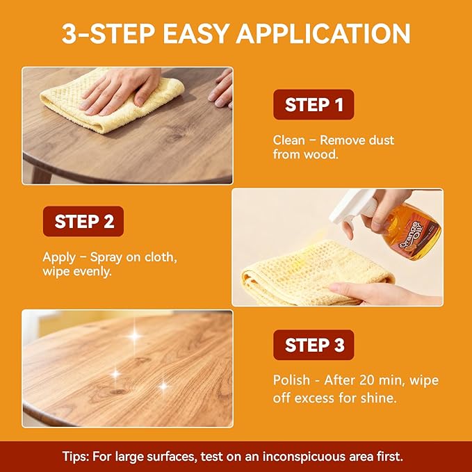 2-in-1 Furniture Polish Wood Cleaner - 2Pack Natural Orange Oil Spray Protect Wood Surface Safely, Enhanced Furniture Restorer Finish Cabinets, Tables, Antique, Floor, 32oz Total