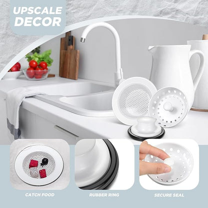 Mudder 3 Pcs Kitchen Sink Drain Strainer and Stopper Stainless Steel Garbage Disposal Plug with Handle Universal Anti-Clogging Kitchen Sink Filter Sieve Basket Strainer(Porcelain White)