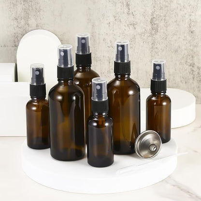 3.4 oz Amber Glass Spray Bottles,Empty Fine Mist Refillable Travel Spray Bottle for Cleaning,Perfume,Aromatherapy,Cosmetic Sprays,Hair,Essential Oils with Fine Mist Dispenser（6 Pack）