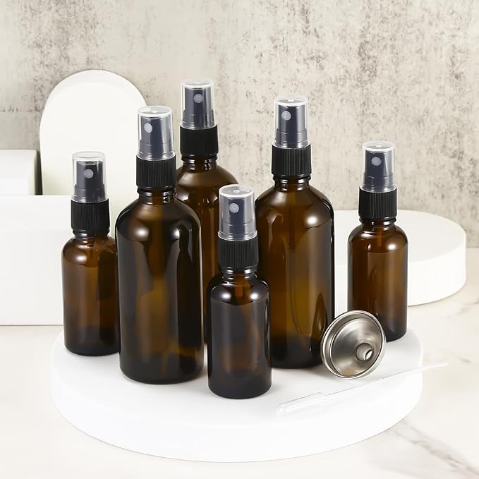 1 oz ml Amber Glass Spray Bottles,Small Empty Fine Mist Refillable Travel Spray Bottle for Cleaning,Perfume,Aromatherapy,Cosmetic Sprays,Hair,Essential Oils with Fine Mist Dispenser（6 Pack）