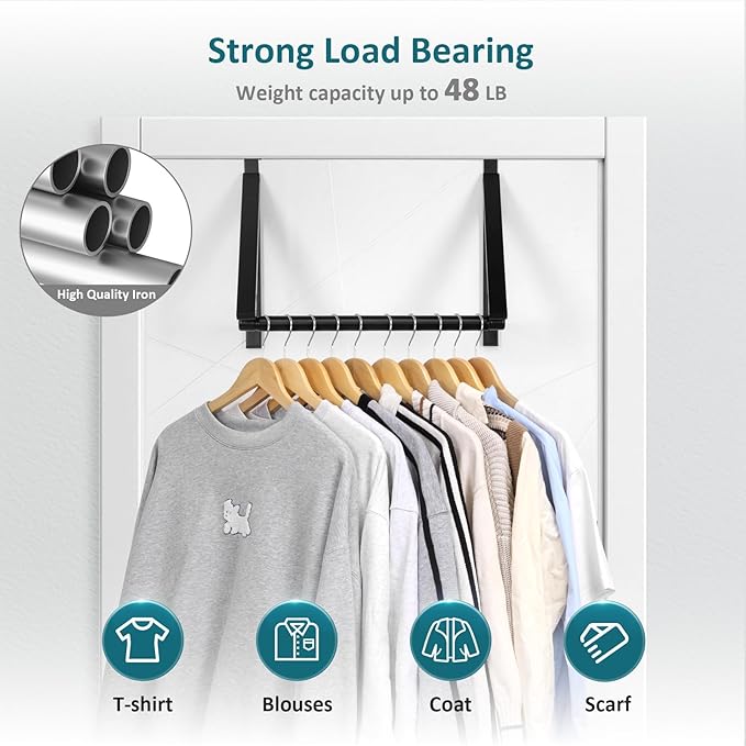 Foldable Over The Door Clothes Hanger, Drying Rack for Coat, Space Saving Small Clothes Rack Door Hangers for Clothing, Black