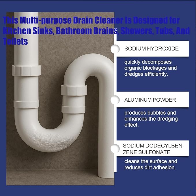 Multi-Purpose Drain Cleaner, Professional Grade Drain Opener & Hair Remover, Toilet Drains Cleaner Foam, Powerful Drains Unblocker for Shower, Tub, Bathroom & Kitchen Sink (1pcs)