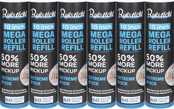 10 inch Ultra Sticky Mega Roller Refills for Evercare Layers Smart Design Large Lint Rollers 50% More Pickup Pet Hair Remover 60 Sheets Each Refill 6 Pack 360 Sheets Total