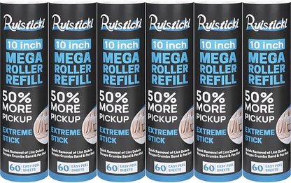 10 inch Ultra Sticky Mega Roller Refills for Evercare Layers Smart Design Large Lint Rollers 50% More Pickup Pet Hair Remover 60 Sheets Each Refill 6 Pack 360 Sheets Total