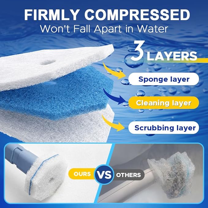 ROUNDSQUARE Disposable Toilet Bowl Cleaner with 12 Disinfecting 5X Power Refill Heads, Toilet Bowl Cleaner Wands, Storage Caddy, Toilet Cleaning System Starter Kit