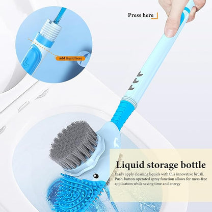 Silicone Toilet Brush with Holder, 16.7inch Cute Duck Toilet Brush with Refillable Liquid Handle, Three-Sided Brush Toilet Cleaning Brushes for Bathroom Deep Cleaning, Standard, Blue