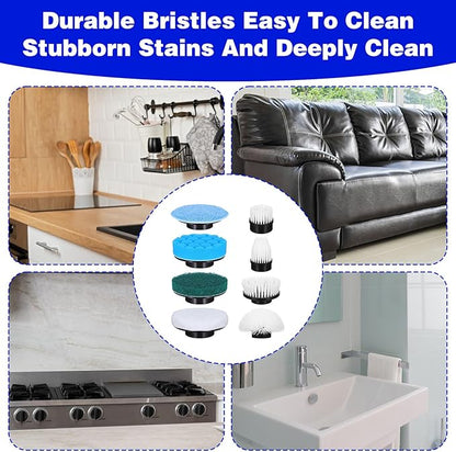 Electric Spin Scrubber Replacement Brush Heads, 8 Pack Cordless Spin Scrubber Brush Replaceable Heads with Base and Storage Bag, Rotatable Cleaning Brushes for Household Bathroom Floor Tile Car