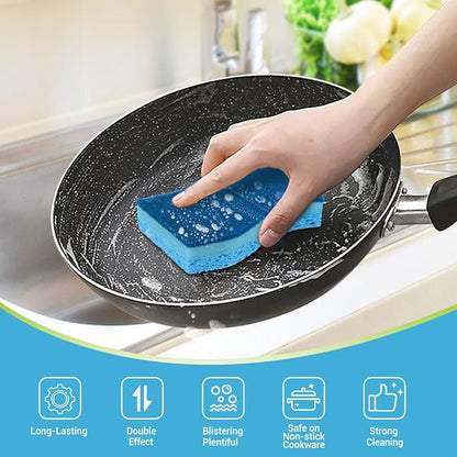 AIDEA Sponges Kitchen, Non-Scratch Scrub Sponge, 12Count, Sponges for Non-Stick Cookware, Kitchen Sponge for Dishes, Cleans Fast Without Scratching, Cleaning Power for Kitchen, Bathroom, Household