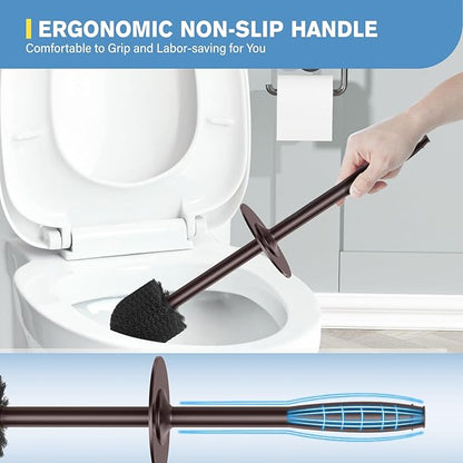 UPTRONIC Toilet Brush, Aluminum Alloy Toilet Brush and Holder Set with Long Handle Durable Bristles Toilet Bowl Brush and Covered Holder for Toilet Scrubber for Bathroom Cleaning (1, Brown)