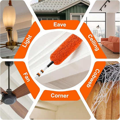 SISUPASSIE 20FT Reach High Ceiling Duster Kit, Window Cleaning kit with 3-12FT Extension Pole, Fan Duster for Ceiling Fan Blades, Microfiber Feather Duster, Window Squeegee, Bucket and Cobweb Duster