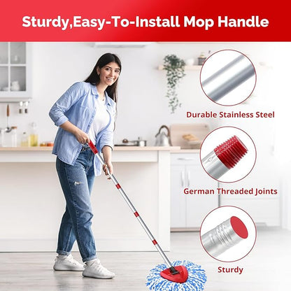 Spin Mop Head, Base, Handle Replacement for O-Ceda RinseClean 2 Tank System,4 Microfiber Mop Refills, 1 Base and 30-58in Handl Set Combo (Blue 2 Tank System)