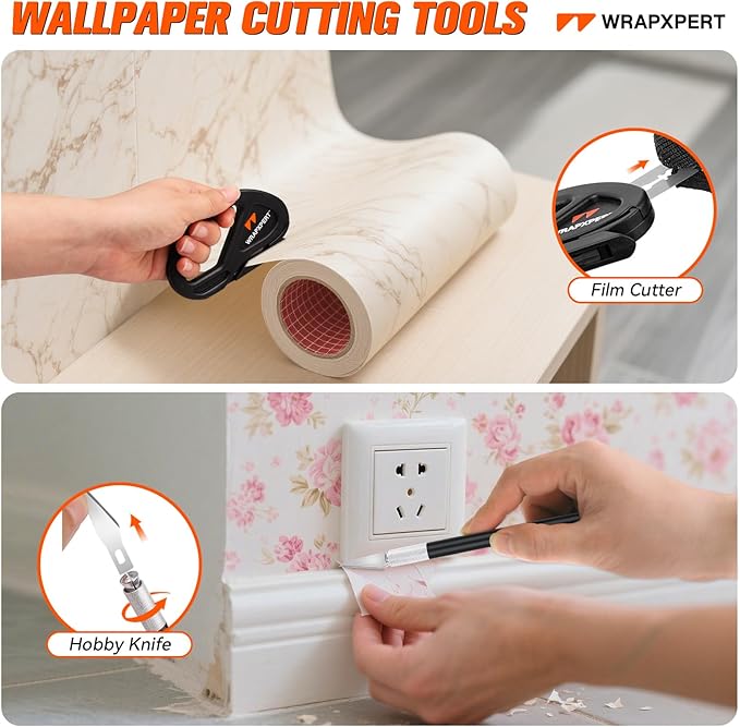 WRAPXPERT Wallpaper Smoothing Tools, Wallpaper Tools for Peel and Stick, with Smoothing Brush, Smoother Squeegees, Wall Paper Kits for Adhesive Contact Paper, Backsplash Tile, Countertop Film Applying