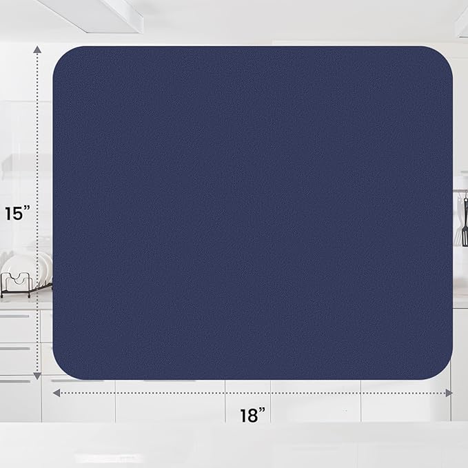 WISELIFE Dish Drying Mat Super Absorbent Drying Mat Large Dish Drying Mats for Kitchen Counter Easy Clean Dish Mat Kitchen Drying Mat15"x 18" Classic Blue
