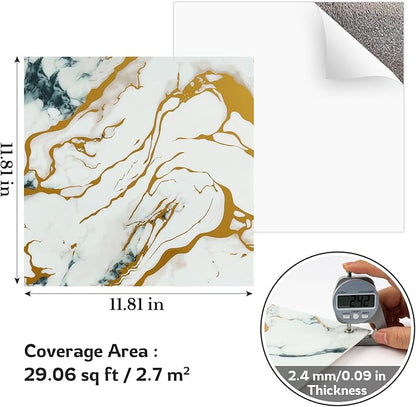 Marble-Effect Peel and Stick Backsplash, 30 Sheets PVC Wall Panels, Self-Adhesive Waterproof for Kitchen, Bathroom, 11.8" x 11.8"