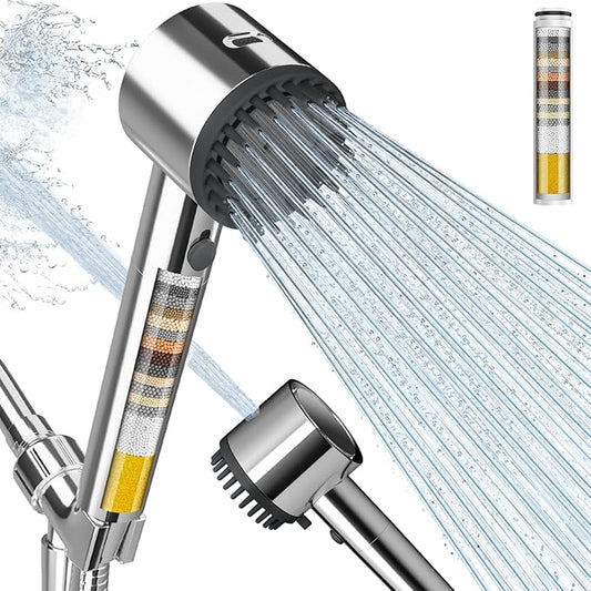 Cobbe Ion Drops Filtered Shower Head with Handheld, 4+1 Spray Mode Showerhead with Filters, Built-in Power Wash for Hard Water - Remove Chlorine - Reduces Dry Itchy Skin, Chrome
