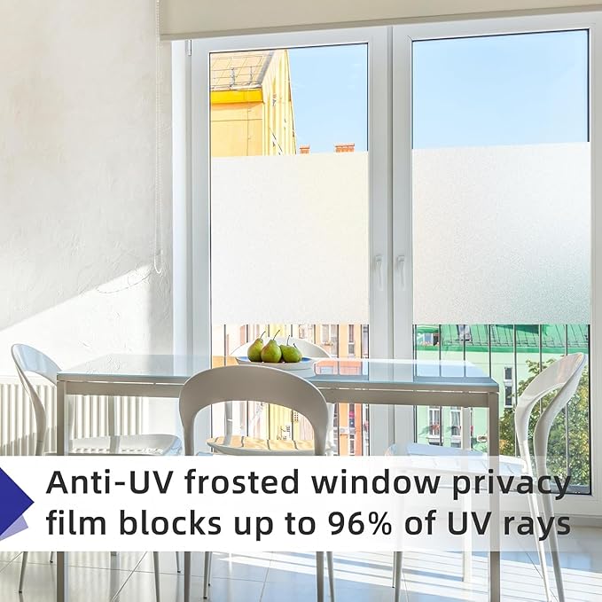 Frosted Glass Window Privacy Film Non-Adhesive Static Cling Bathroom Decorative Stickers Heat Control UV Blocking Opaque Glass Window Coverings Film for Home Front Door Office (29.5 Inch x 13.1 Feet)