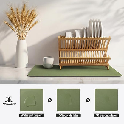 Ecotrim - Dish Drying Mat for Kitchen Counter | Coffee Bar Mat for Countertops | Heat Resistant Drainer Mat with Non-slip Rubber Backed | Hide Stain Kitchen Absorbent Draining Mat | Green 16"x24"