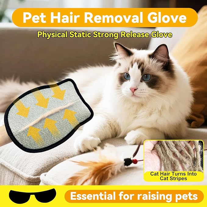 Electrostatic Pet Hair Removal Gloves: Quick Wiping - Reusable & Washable for Sofa Clothing Pet Beds Effortless Cats & Dogs Hair Remover for Busy Pet Owners (3pcs-Black)