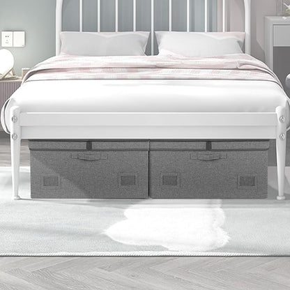 75 Quarts Extra Large Decorative Storage Bins with Lids, 3 Packs Gray Collapsible Storage Bins with Lids, Stackable Storage Bins Decorative Box Storage With Lid Extra Large