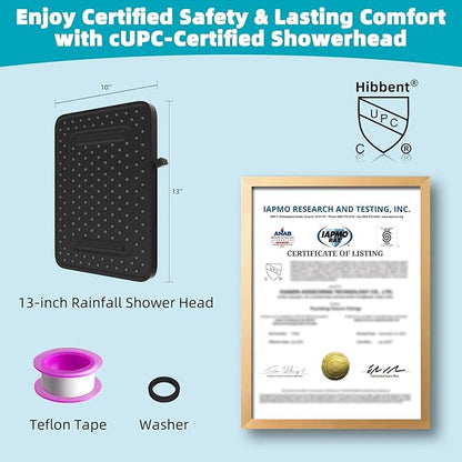 Hibbent cUPC Certified 5 Spray Modes Shower Head, 13'' High Pressure Large Rainfall Shower Head, High Flow Waterfall Bathroom Fixed Showerheads, Adjustable Swivel Ball Joint, Matte Black