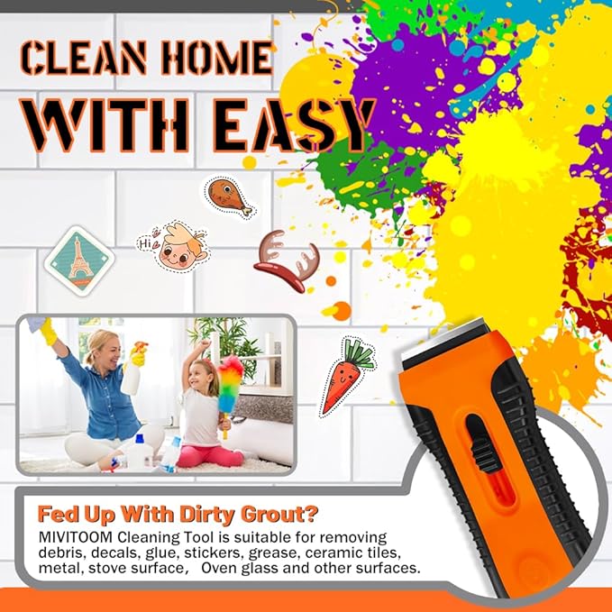 Non Scratch Oven Hob Cleaner with Storage Box, Multi-Surface Cleaning Tool - Removes Paint, Caulk, Adhesive from Windows, Glass, Tiles, Floors & Stove Tops（15 Extra Replacement）