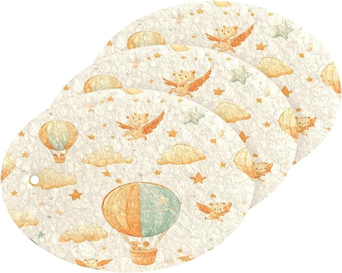 Hot Air Balloons Kitchen Scrub Sponges, Pop-up Kitchen Cleaning Sponges Reusable Dish Washing Sponges for Bathroom Household Cleaning 3 Pack - Non Scratch Scrubber