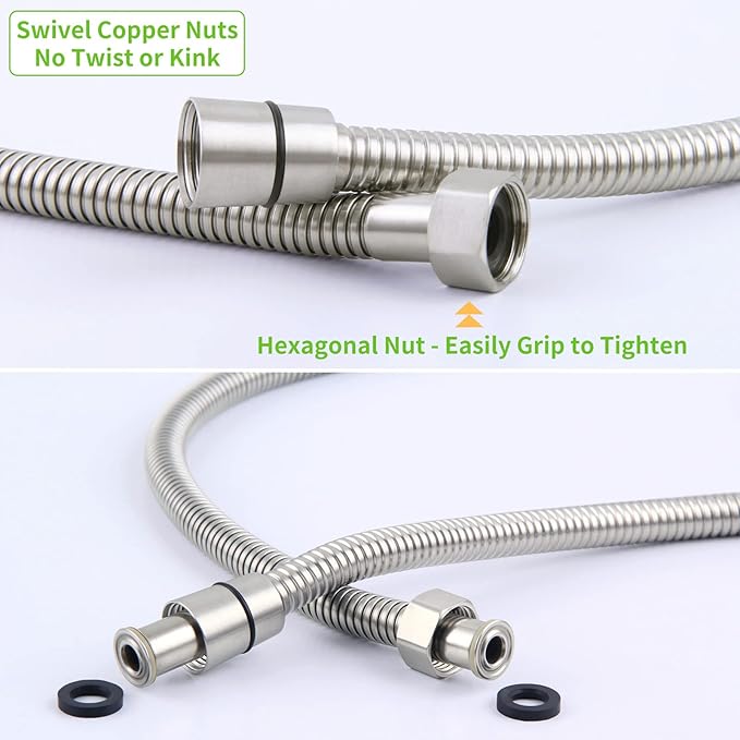 Angle Simple Brushed Nickel Shower Hose 59", Stainless Steel Replacement Flexible Hand Held Shower Sprayer Hose, 1/2" IPS
