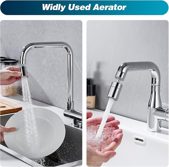 360° Swivel Faucet Aerator, Dual Mode Water Saving Sprayer Head, Chrome Brass Nozzle, Universal Fit for Kitchen & Bathroom Sinks (22mm Male & 24mm Female)