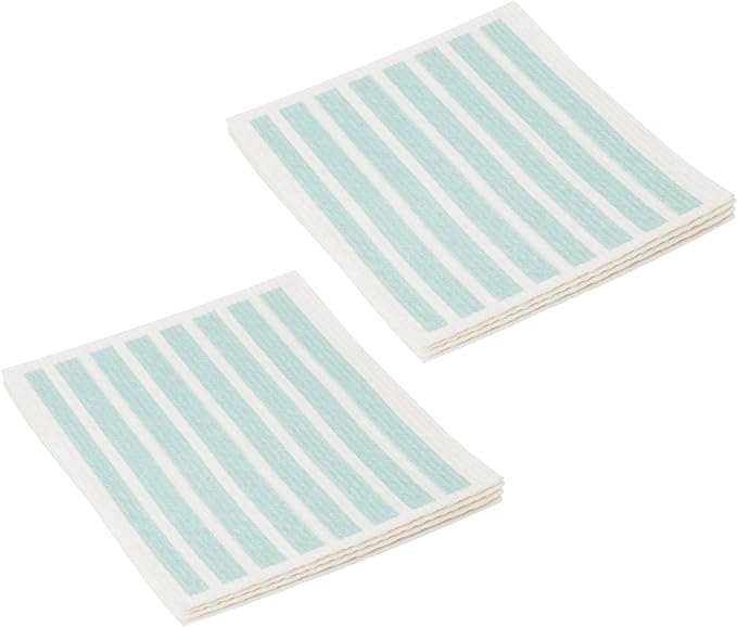Martha Stewart Swedish Kitchen Absorbent Sponge Dish Cloths, Teal Stripes, 8 Count