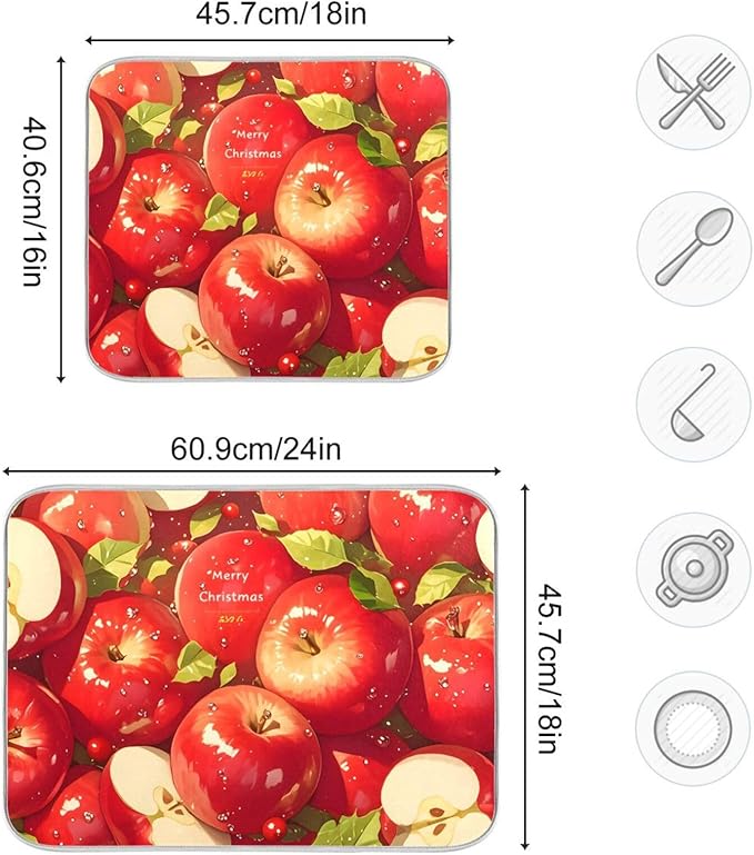 Red Apples Dish Drying Mat for Kitchen Counter Absorbent Microfiber Drying Pad, Large 18x24 in