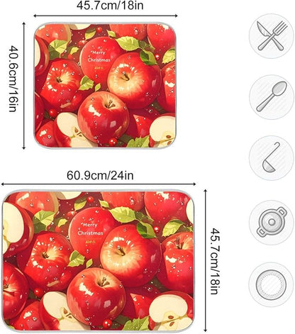 Red Apples Dish Drying Mat for Kitchen Counter Absorbent Microfiber Drying Pad, Medium 16x18 in